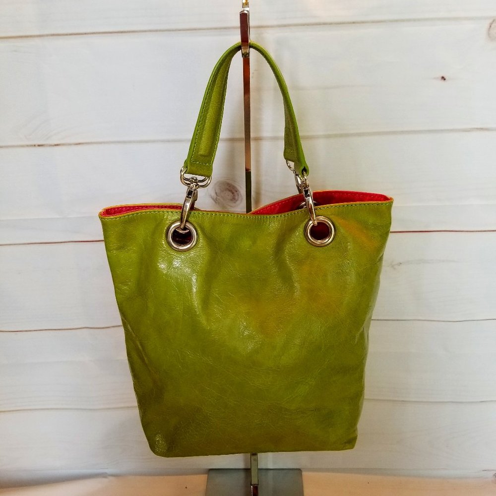 Maurizio Tauti Distressed Lime Leather Mini Tote/Shoulder Bag Made in Italy